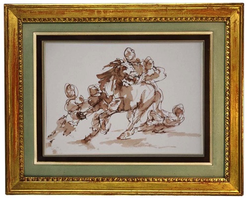 "A pale horse 2" framed. Line & Wash. 26x18 cm